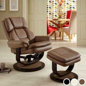 Vardo Bonded Leather Recliner Chair & Footstool - Latte