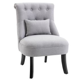 Solid Rubber Wood Tufted Single Sofa Chair w/ Pillow Grey