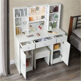 Prescott Dressing Table Desk Set with Lighted Mirror and Stool 2 Large Drawers - White
