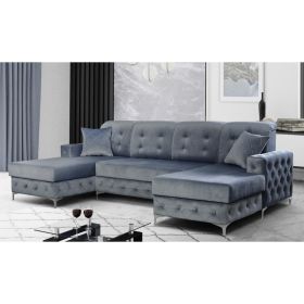 Stanley Metal Legs U-Shape Large Sofabed with Ottoman Storage - Grey