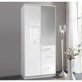 Clappen 2 Door 3 Drawer Mirrored Gloss Wardrobe - White