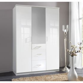 Clappen 3 Door 3 Drawer Mirrored Gloss Wardrobe - White