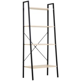 4-Tier Vintage Ladder Shelf Bookcase Wood Storage Rack Stand Plants Display Black natural