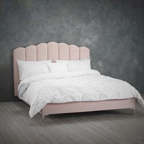 Willow Fluted Petal Design Upholstered Double Bed - Pink