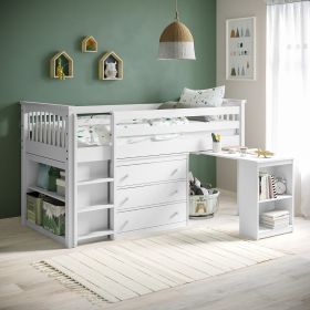 White Mid Sleeper Cabin Bed with Desk and Storage