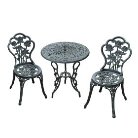 Cast Aluminium Outdoor Patio Garden Bistro Elegant Design Table Chair Set - Green (3-Piece)