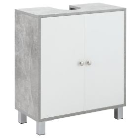 Under Sink Cabinet, Bathroom Vanity Unit, Pedestal Under Sink Design, Storage Cupboard with Adjustable Shelves, White and Grey