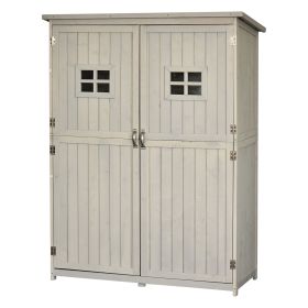Wooden Garden Shed Tool Storage Wooden Garden Shed w/ Two Windows, Tool Storage Cabinet, 127.5L x 50W x 164H cm, Grey