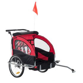 Bike Trailer 2-Seater for Bicycle Baby Child Carrier in Steel Frame (Black and Red)