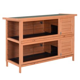 Double Decker Rabbit Hutch 4FT Guinea Pig Cage with No Leak Trays for Outdoor, Orange