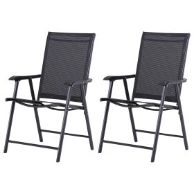 Set of 2 Garden Chairs Outdoor Patio Foldable Metal Park Dining Seat Yard Furniture Black