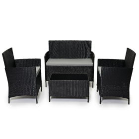 4 Piece Sofa Table with Chairs Rattan Garden Wicker Set - Black
