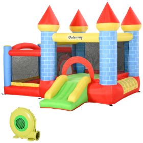 Kids Bounce Castle House Inflatable Trampoline Slide Water Pool Basket 4 in 1 with Inflator for Kids Age 3-10 Castle Design 3 x 2.75 x 2.1m