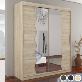 Kamil Mirrored 2-Door Sliding Wardrobe 180cm - Black, Brown or Sonoma Oak