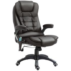 Executive Office Chair with Massage and Heat, High Back PU Leather Massage Office Chair With Tilt and Reclining Function, Brown