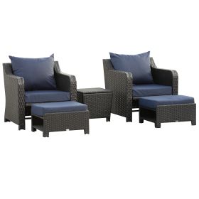 2 Seater Outdoor Rattan Garden Furniture Sofa Set w/ Storage Function Side Table & Ottoman, Deep Coffee