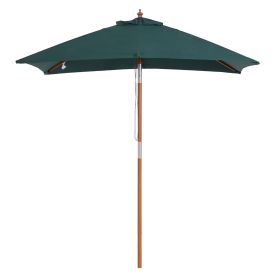 Wooden Patio Umbrella Market Parasol Outdoor Sunshade 6 Ribs Brown Green