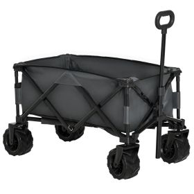 Outdoor Pull Along Cart Folding Cargo Wagon Trailer Trolley for Beach Garden with Handle, Anti-Slip Wheel - Dark Grey
