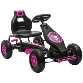 Children Pedal Go Kart, Racing Go Cart with Adjustable Seat, Inflatable Tyres, Shock Absorb, Handbrake, for Boys and Girls Ages 5-12, Pink