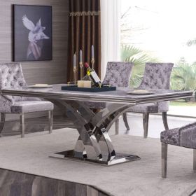 Catherine Dining Table with Stainless Steel Base - Marble Effect