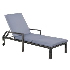 Outdoor PE Rattan Wicker Chaise Sun Lounger Recliner Garden Chair with 5-Level Adjustable Backrest and 2 Wheels, Mixed Grey