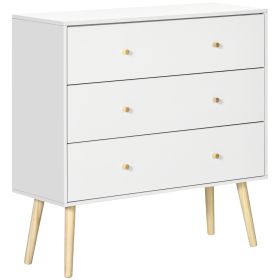 Chest of Drawers, 3-Drawer Storage Organiser Unit with Wood Legs for Bedroom, Living Room, White
