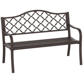  Outdoor Garden Bench Antique Style Cast Iron 2 Seater Patio Porch Park Loveseat Chair Seater - Brown
