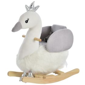 Kids Plush Ride-On Rocking Animal Horse Swan-shaped Toy Rocker with Realistic Sounds for Toddler 18-36 Months