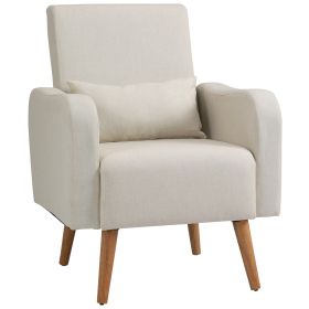 Accent Chair, Linen-Touch Armchair, Upholstered Leisure Lounge Sofa, Club Chair with Wooden Frame, Cream