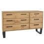 Texas Black Metal Frame 3 Plus 3 Drawers Wide Chest - Antique Waxed Pine