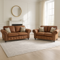 Dennis Faux Leather Button Detailing 3 Seater with 2 Seater Sofa - Brown