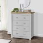 Classic Design Oak Top 4 Drawers Bedside Table - Grey