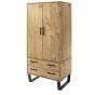 Texas Black Metal Frame 2 Door Wardrobes with 2 Drawers - Antique Waxed Pine