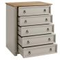 Corona Solid Pine Small Chest of Drawers 5 Drawer - Grey Wax
