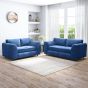 DELANO Plush Velvet 3 and 2 Seater Fullback Sofa Set - Midnight Blue