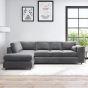 DELANO Plush Velvet Large 5 Seater L Shaped Fullback Corner Sofa - Dark Grey