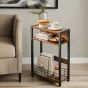 QUENTARA Side Table 3-Tier Slim Enad Table for Small Spaces - Rustic Brown