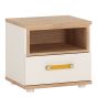 4Kids 1 Drawer Bedside Cabinet - Light Oak and White High Gloss Orange Handles