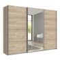 Erasmus 2 Door Mirrored Sliding Wardrobe Hickory Oak - Ruhao