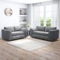 DELANO Plush Velvet 3 and 2 Seater Fullback Sofa Set - Dark Grey