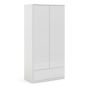 Naia Wardrobe with 2 Doors + 1 Drawer in White High Gloss - White High Gloss