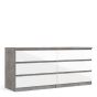 Naia Wide Chest of 6 Drawers - Concrete and White High Gloss 3+3