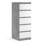 Naia Narrow Chest of 5 Drawers in Concrete and White High Gloss - Grey and White High Gloss