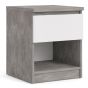 Naia Bedside - 1 Drawer 1 Shelf in Concrete and White High Gloss - Grey and White High Gloss