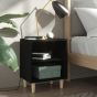 Bed Cabinet with Solid Wood Legs Black 40x30x50cm - Elys