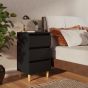 Bed Cabinet with Solid Wood Legs Black 40x35x69cm