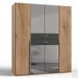 Denver 4 Door Wardrobe with Mirror and Drawers - Planked Oak and Graphite
