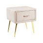 1 Drawer Velvet Bedside Table Light Beige