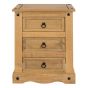 Corona Pine 3 Drawer Bedside Cabinet - Waxed Pine