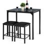 Dining Table Set - 3 Piece Dining Table Set with 2 Faux Leather Backless Stools-Black